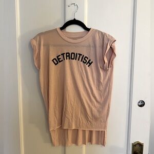 "Pink ""Detroitish"" T-shirt with Rolled Sleeves"